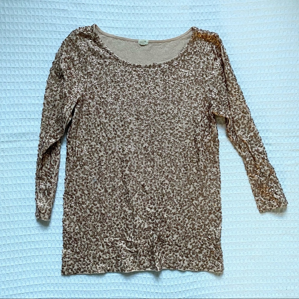 J. Crew factory rose gold sequin boat neck top size medium